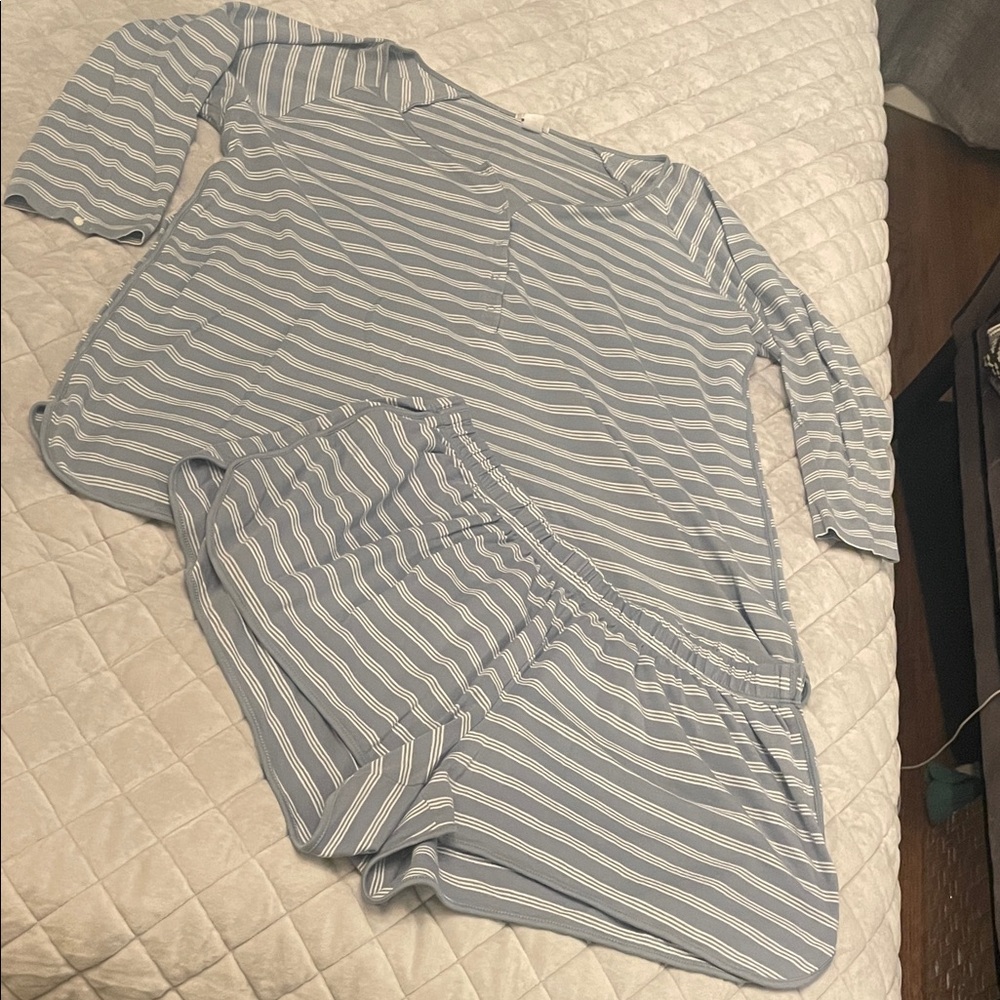Striped Blue and White Lake maternity Pajama Set XL